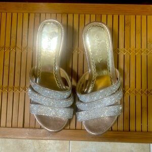 💎👡Partrizia Rosegold Wedge Sandals With Rhinestones On Straps! Sz 39 (8)